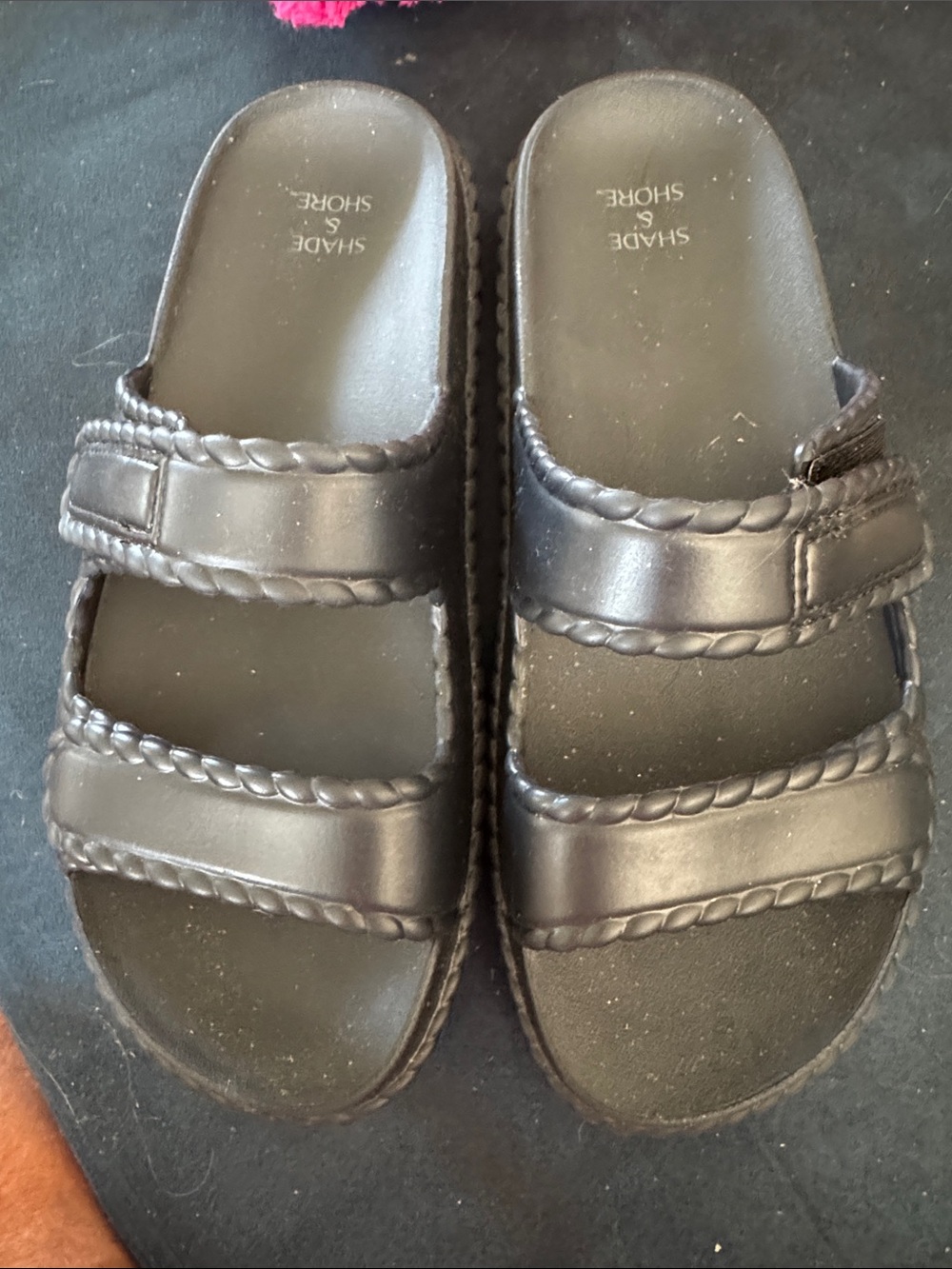 Shade & Shore  Black Braided Strap Slide Sandals